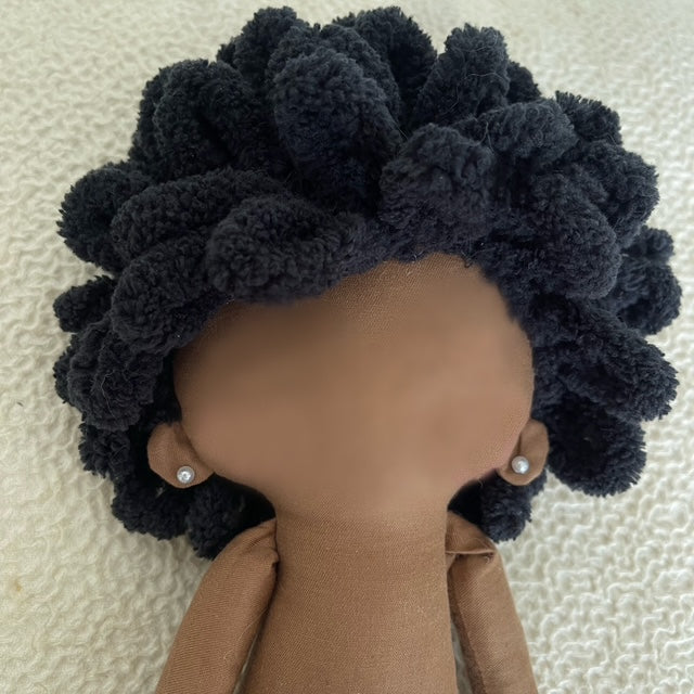 Mini Poupette afro - Poupée noire artisanale - Robe jean bleu